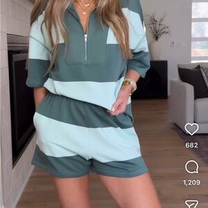 Free People Look-for-Less -Striped Two-Piece Lounge Set in Teal and Mint size sm
